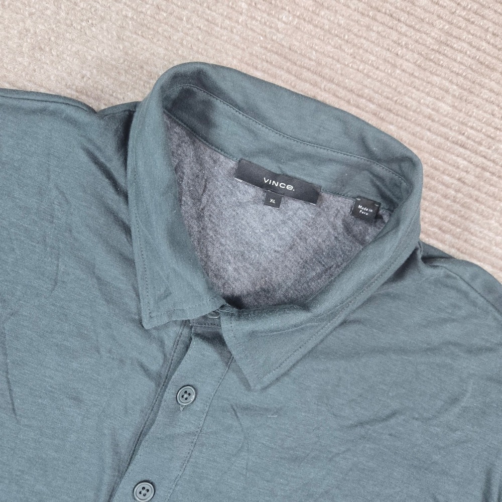 Vince Mens XL Dark Teal Heathered Contrast Trim Short Sleeve Polo Shirt